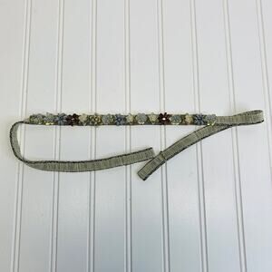 Beaded Flowers Stretch Belt Narrow Boho Shabby Chic Cottage
